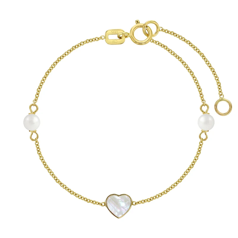 Mother Pearl Heart and Pearls Kids Bracelet