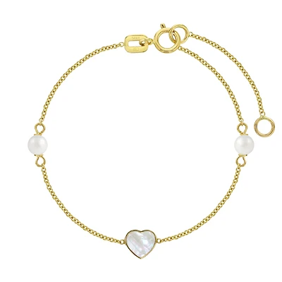 Mother Pearl Heart and Pearls Kids Bracelet