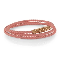 Pink Leather Rose Gold Steel Wrap Bracelet