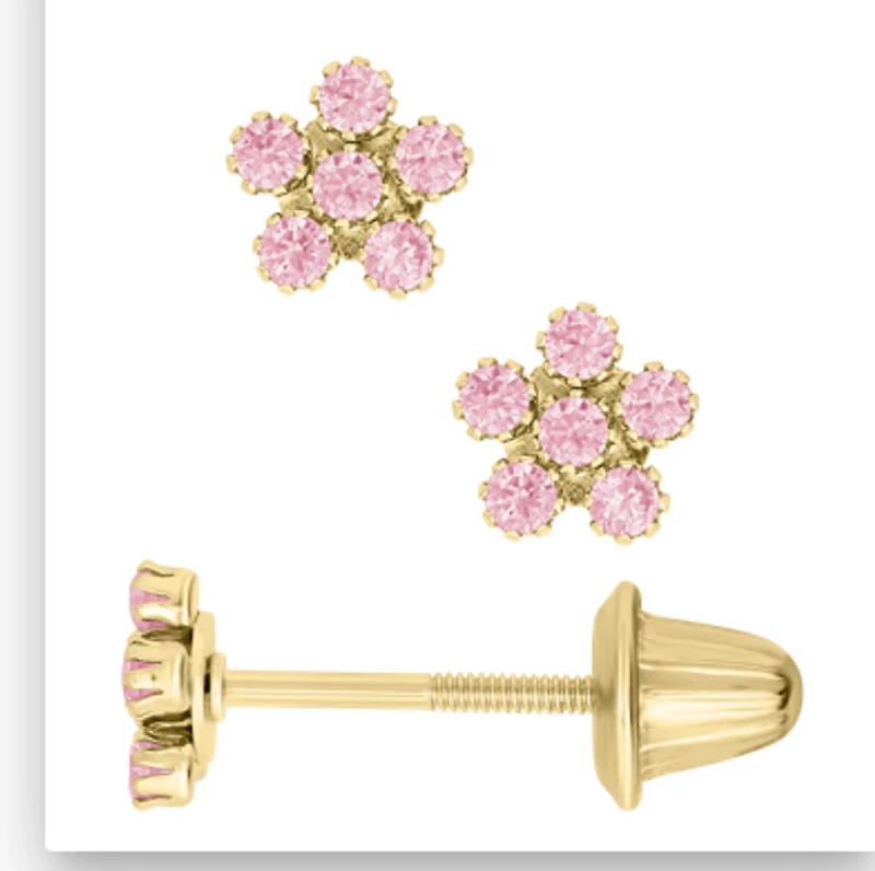 Pink Flower 14K Stud Earrings