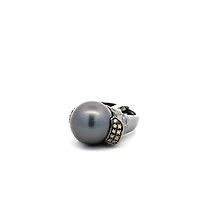 Black Pearl Ring with Citrine Stones (Size 7)