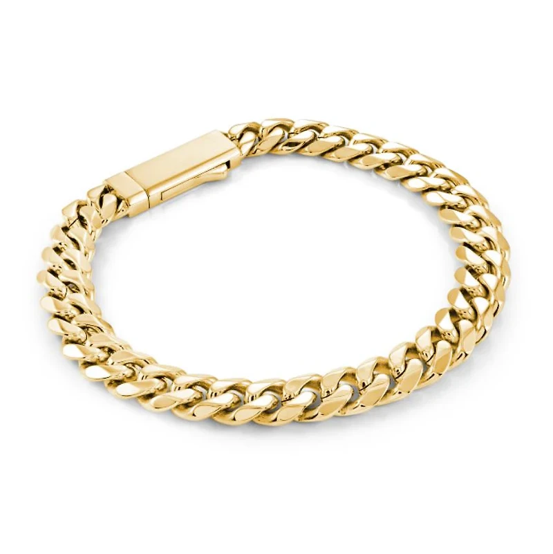 7.7 Curb Link Gold Steel Bracelet