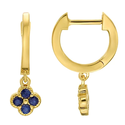 Clover Sapphires Dangle 10MM Huggie Earrings