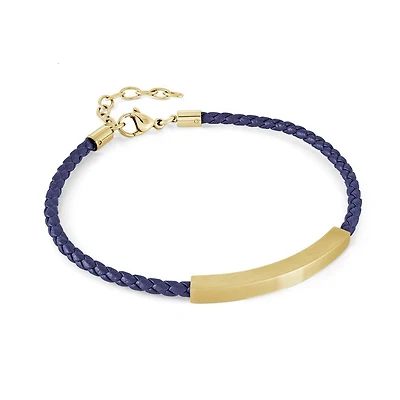 Blue Leather Golden Steel Bracelet
