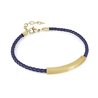 Blue Leather Golden Steel Bracelet