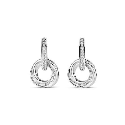 Trinity Pave Silver Earrings
