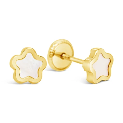 Mother Pearl Flower Screwback Earrings