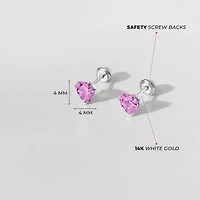 Birsthone White Gold Heart Kids Earrings - October