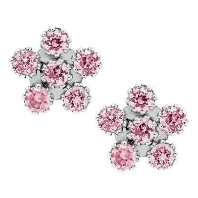 Pink Flower White Gold Kids Stud Earrings