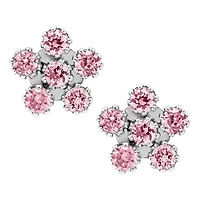 Pink Flower White Gold Kids Stud Earrings
