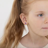 Birthstone White Gold Heart Kids Earrings