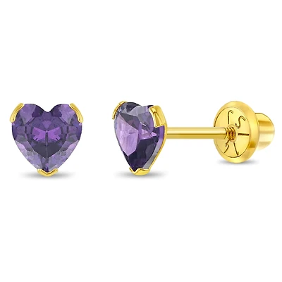 Birthstone Heart Kids Earrings - February
