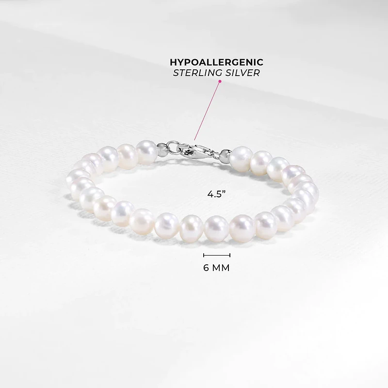 Cultured Pearl Kids Silver Bracelet