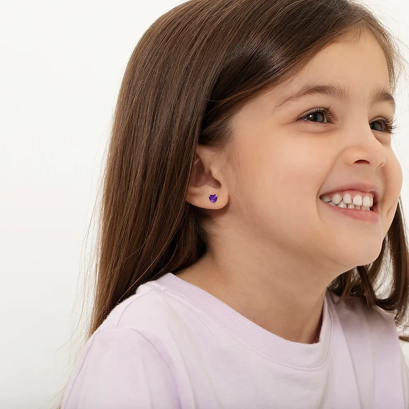 Birthstone Heart Kids Earrings - February