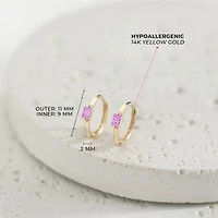 Kids Pink Baguette 11MM Huggie Earrings