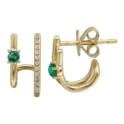 Double Emerald and Diamond Earrings
