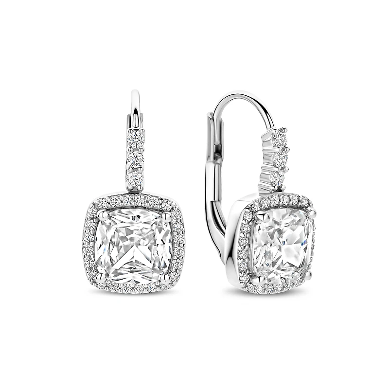 Cushion Halo Leverback Earrings