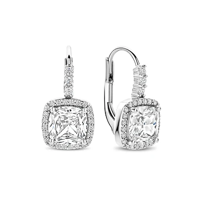 Cushion Halo Leverback Earrings