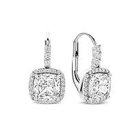 Cushion Halo Leverback Earrings