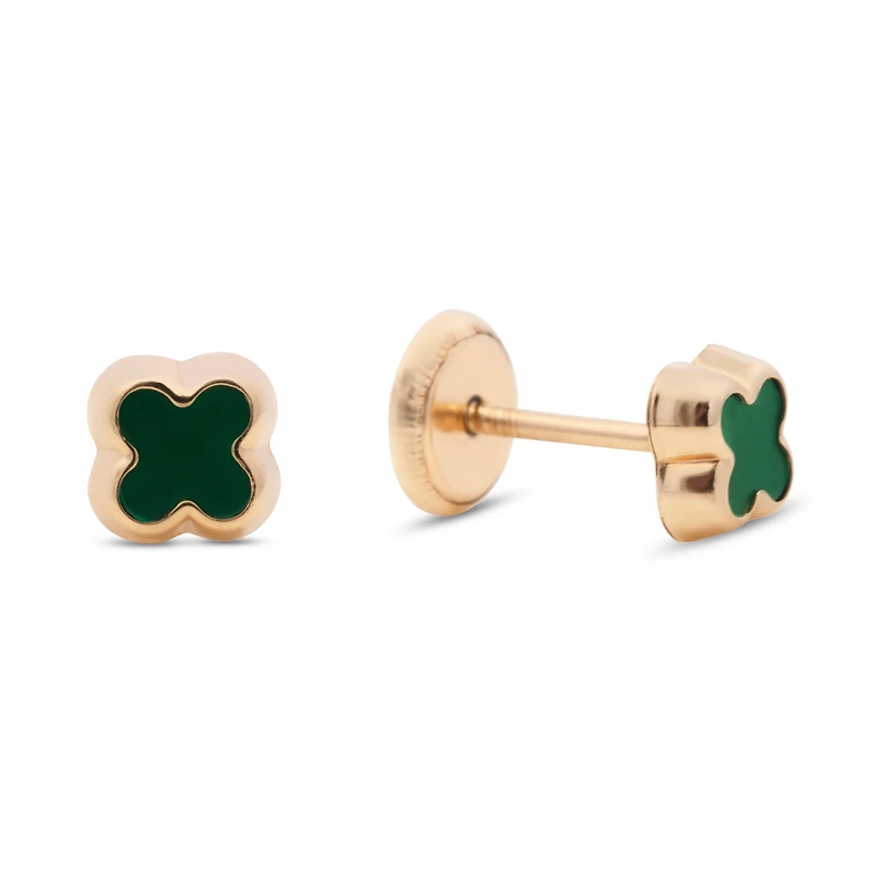 Clover with Green Malachite Stud Earrings