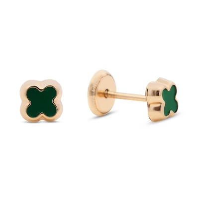 Clover with Green Malachite Stud Earrings