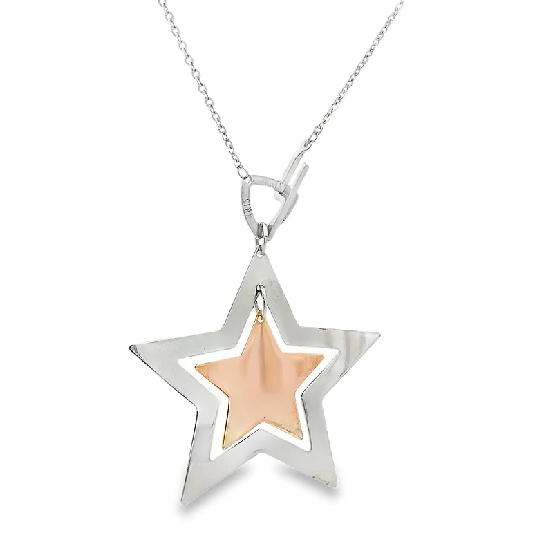 Two-Tone Double Star Pendant Necklace