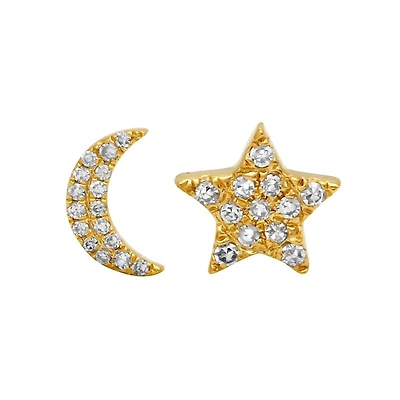 Mismatch Moon and Star Diamond Earrings