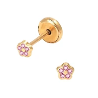 4.5mm Flower Zirconia Pink Stud Earrings