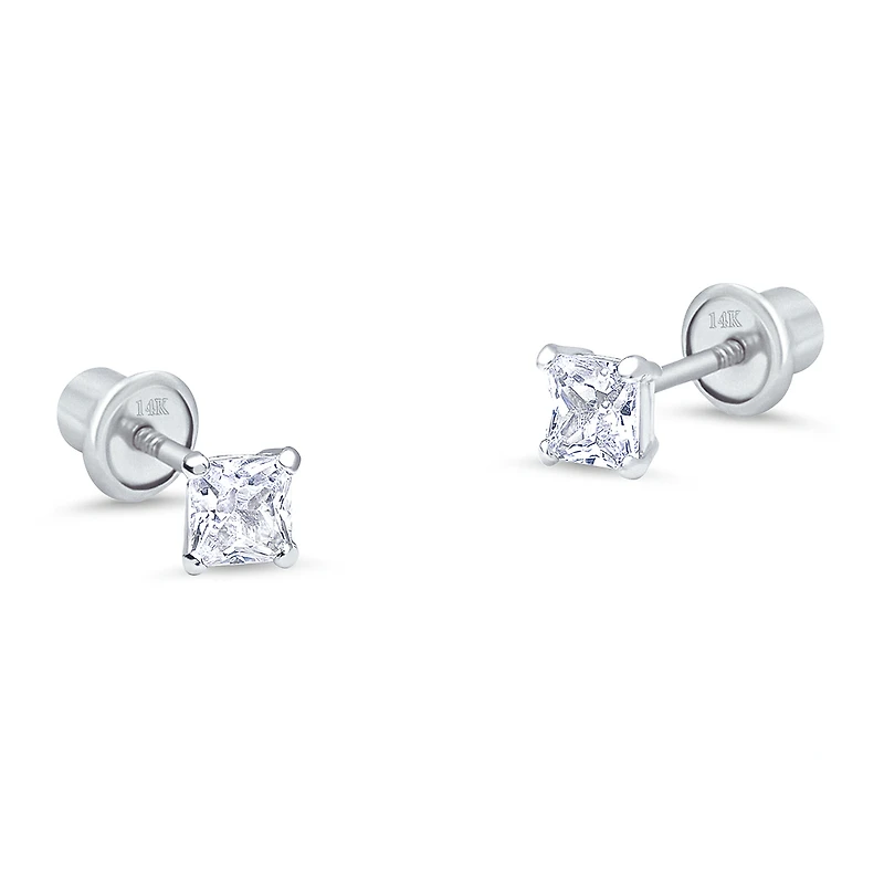 2MM Princess Cut Zirconia White Gold Stud Earring
