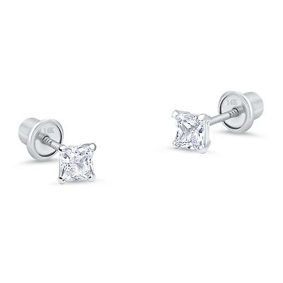 2MM Princess Cut Zirconia White Gold Stud Earring