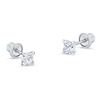 2MM Princess Cut Zirconia White Gold Stud Earring