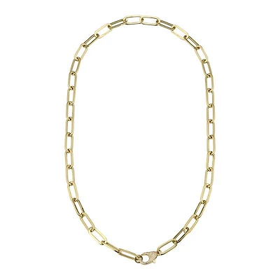 Big Diamond Clasp Paperclip Necklace