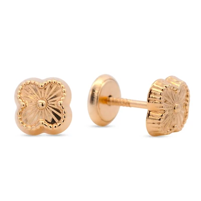 Clover Beaded Border Kids Stud Earrings