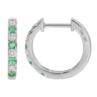 Diamond and Emerald 15MM Huggie Earrings