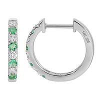 Diamond and Emerald 15MM Huggie Earrings