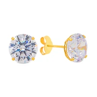 7MM Clear Zirconia Yellow Gold Stud Earrings