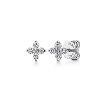 Four Petal Diamond Clover White Gold Stud Earrings