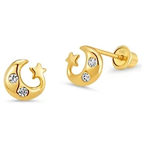 Crescent Moon and Star Stud Earrings