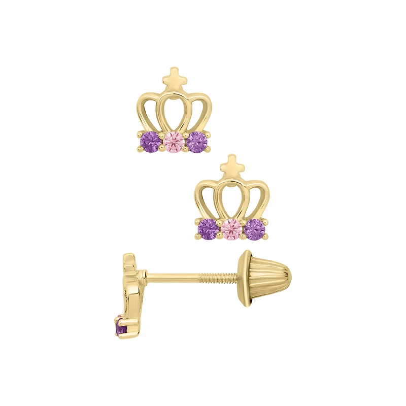 Crown Pink/Purple Stud Earrings