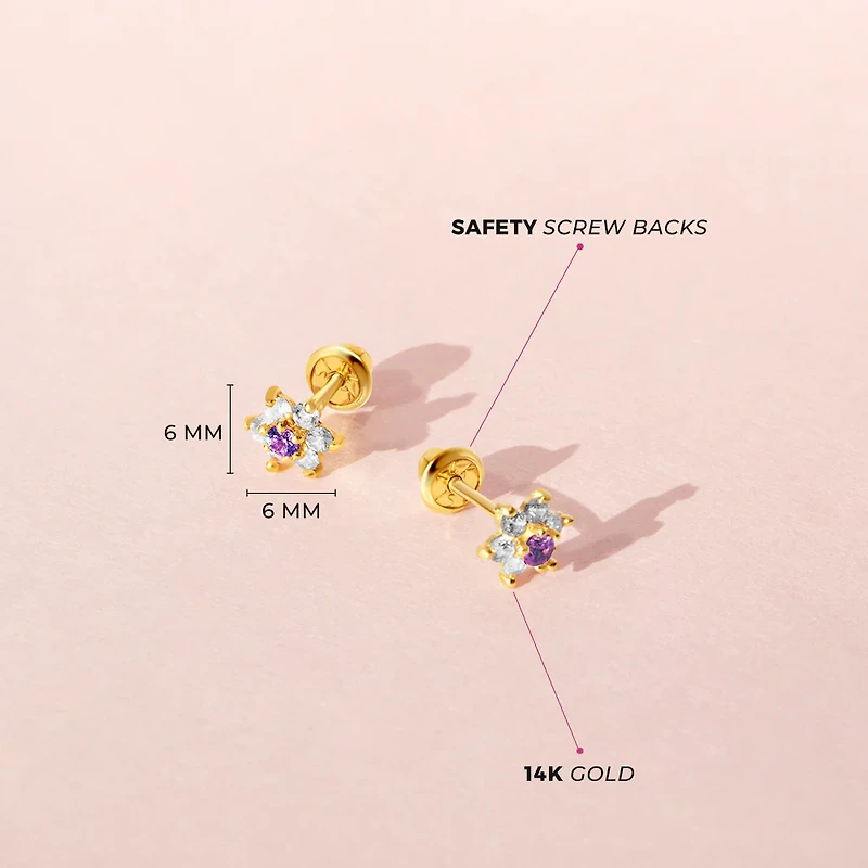 Purple and Clear Flower Kids Earrings