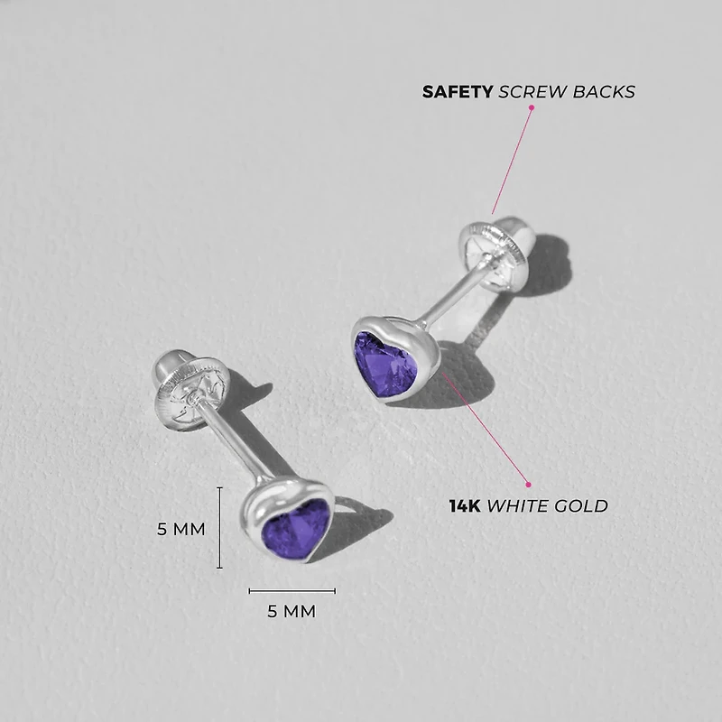 Purple Heart Bezel Set Kids Earrings