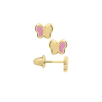 Half Pink Enamel Butterfly Kids Stud Earrings