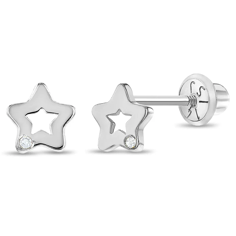 White Gold Star Diamond Kids Earrings