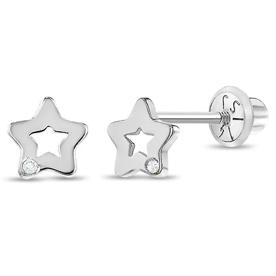 White Gold Star Diamond Kids Earrings