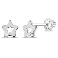 White Gold Star Diamond Kids Earrings