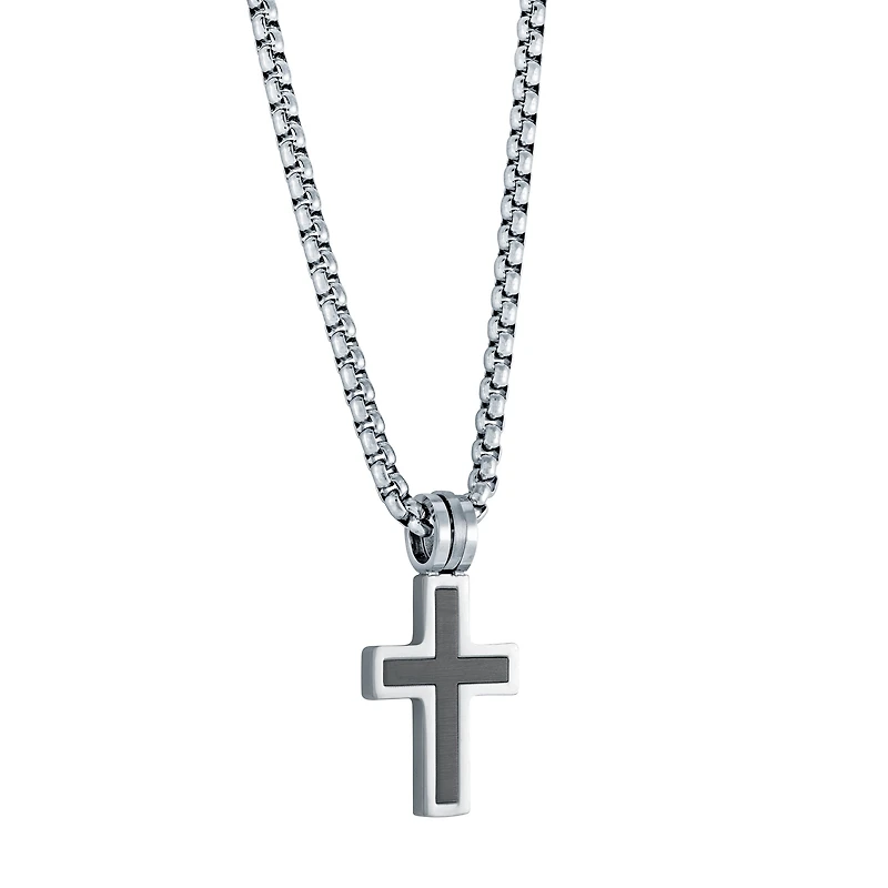 Steel and Black Cross Necklace