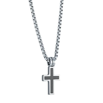 Steel and Black Cross Necklace