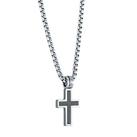 Steel and Black Cross Necklace