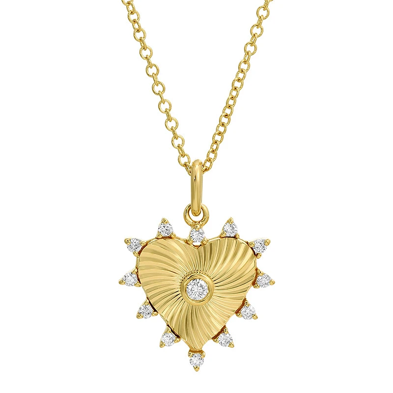 Flutted Diamond Heart Necklace