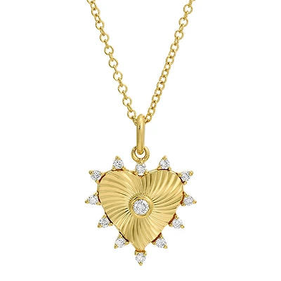 Flutted Diamond Heart Necklace